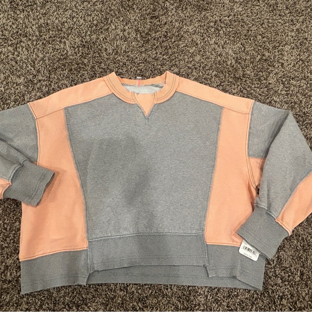 Free People Movement Intercept Colorblock Pullover XS Heather Grey Melon